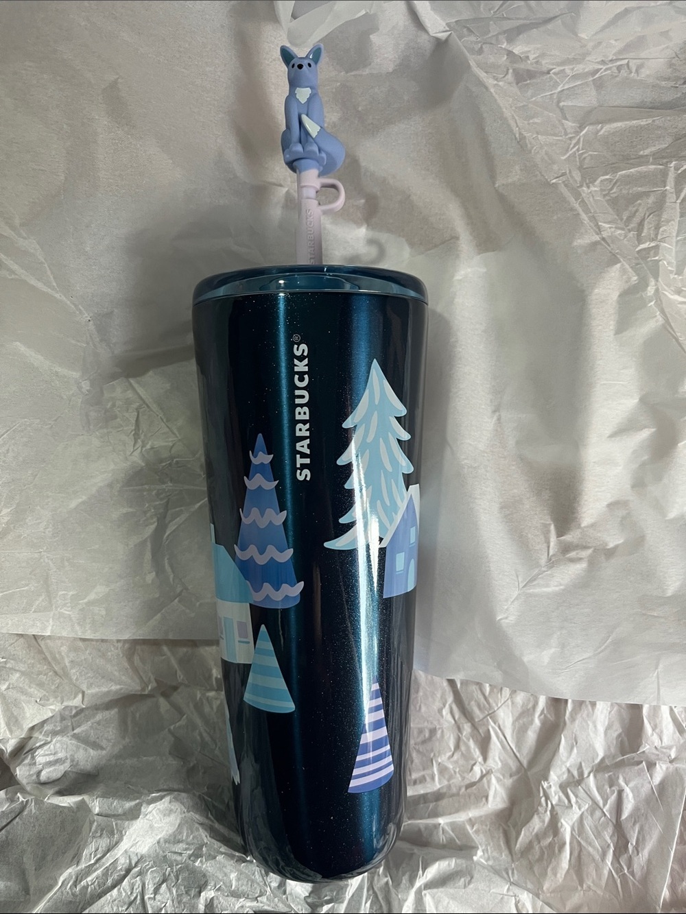 Starbucks Blue and Light Pink Fox Straw Tumbler Accessory